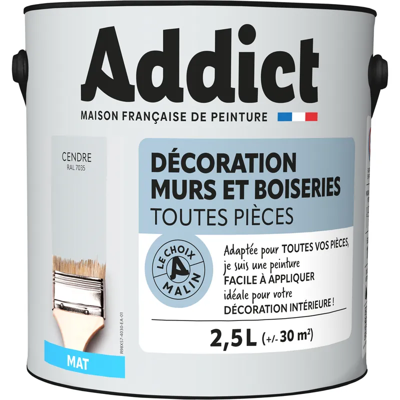 Retour Gratuit Peinture décoration Murs et Boiseries MAT 2.5 L cendre - ADDICT
