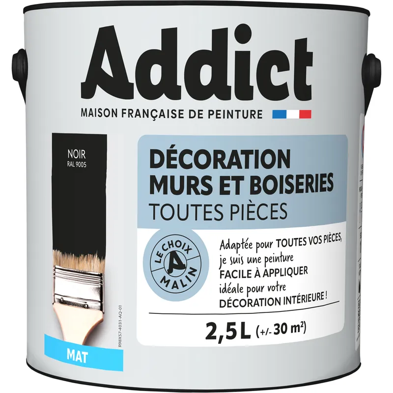 Usine Directe Peinture décoration Murs et Boiseries MAT 2.5 L noir - ADDICT