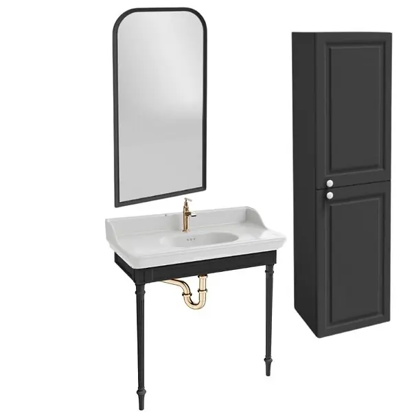 Console Cléo 1889 avec plan vasque + colonne droite + miroir + robinet lavabo or + siphon or JACOB DELAFON Achat Immédiat