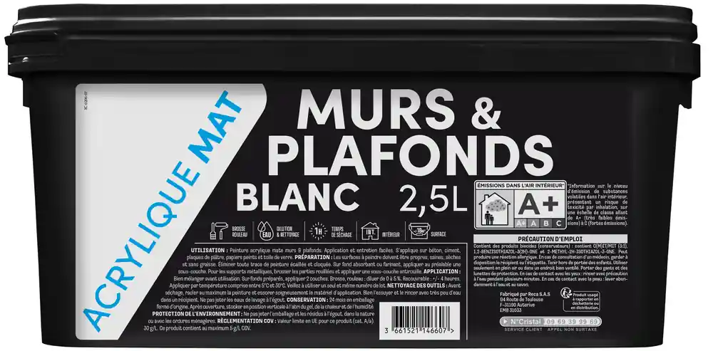 Must-Have Peinture intérieure Murs et Plafonds Acrylique Mat blanc 2.5L TDP