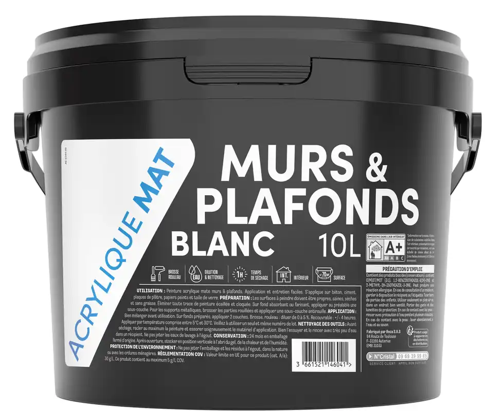 Peinture intérieure Murs et Plafonds Acrylique Blanc MAT 10 L TDP Offre Limitée