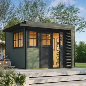 Abri de jardin en bois Amberley 5 - Gris-vert/anthracite - L.350xl.353cm WEKA Commander Vite