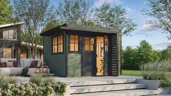 Abri de jardin en bois Amberley 5 - Gris-vert/anthracite - L.350xl.353cm WEKA Commander Vite