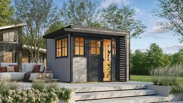 Abri de jardin en bois Amberley 5 - Gris/anthracite - L.350xP.353xH.233cm WEKA Prix Cassé