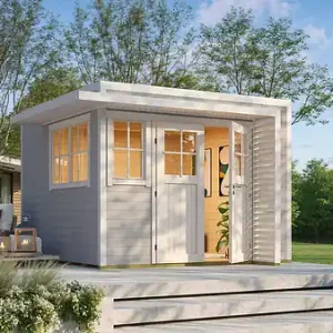 Soldes Abri de jardin en bois Amberley 5 - Gris et blanc - L.350xP.353cm WEKA