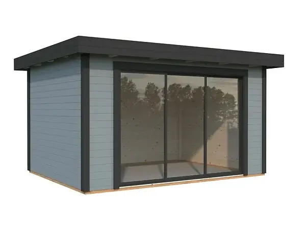 Studio de jardin Lydia en bois gris ép.28mm et baie coulissante - White Wood - 15m² Promotion Saisonnière