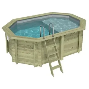 Piscine hors sol en bois NEMO 4.3 x 3 - H.1.31 m avec plage, gris clair, fixations à sceller - BAS7303OSPI2+PLA303 ALTANKA Promotion
