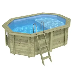 Meilleur Choix Piscine hors sol en bois NEMO 4.3 x 3 - H.1.31 m avec plage, bleu pâle, fixations à sceller - BAS7303OSPI+PLA303 ALTANKA