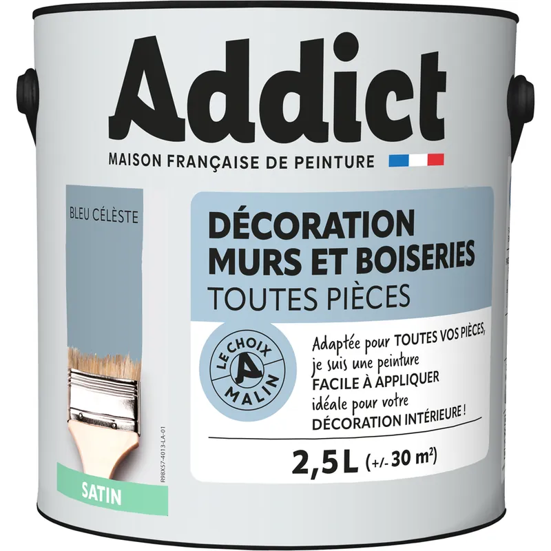 Peinture décoration Murs et Boiseries SATIN 2.5 L bleu céleste - ADDICT Prix Bas