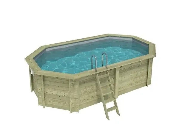 Jusqu'à Épuisement Des Stocks Piscine hors sol en bois NEMO 5.79 x 3.49 - H.1.45 m, gris clair, fixations à sceller - BAS7304OSPI2 ALTANKA