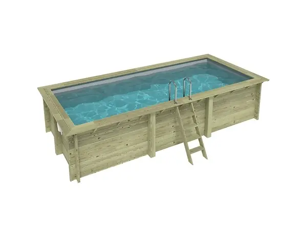 Nouvel Arrivage Piscine hors sol en bois AQUA 6.1 x 2.85 - H.1.31 m, gris clair, fixations à sceller - BAS7307OSPI2 ALTANKA