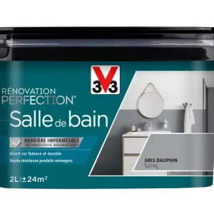 Peinture de rénovation pour salle de bain gris dauphin finition satinée 2L - V33 Vente Flash