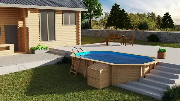 Piscine bois ovale Looneos 2 - Marron - L.620xl.395xH.136cm SUNBAY Authentique