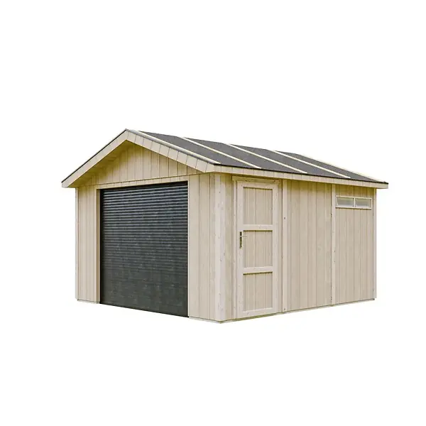 Offre Spéciale Garage QUALITÉ PREMIUM 13 m² - L378xl412 cm - garage pour moto, vélos, machines de jardinage - Construction en Panneaux LP Smartside - Abri de jardin Timbela M990B
