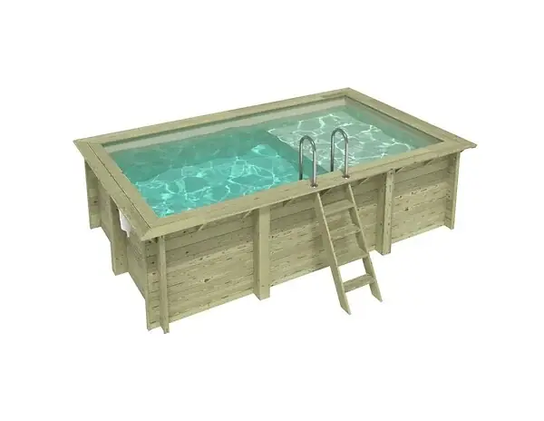 Usine Directe Piscine hors sol en bois AQUA 4.65 x 2.85 - H.1.24 m avec plage, sable, fixations à sceller - BAS7306OSPI3+PLA306 ALTANKA