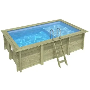 Satisfait Ou Remboursé Piscine hors sol en bois AQUA 4.65 x 2.85 - H.1.24 m avec plage, bleu pâle, fixations à sceller - BAS7306OSPI+PLA306 ALTANKA