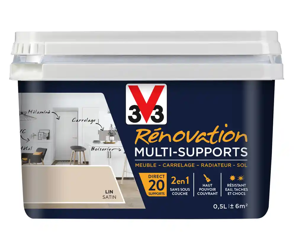 Peinture de rénovation multisupports finition satinée lin 500 ml V33 Offre Du Jour