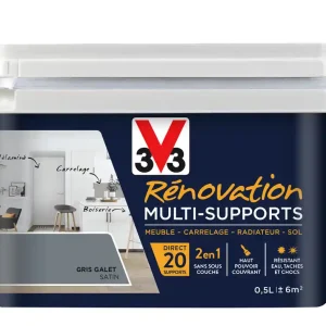 Peinture de rénovation multisupports finition satinée gris galet 500 ml V33 Remise