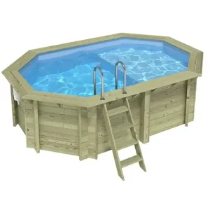Piscine hors sol en bois NEMO 4.3 x 3 - H.1.18 m avec plage, bleu pâle, cadre en métal - sans dalle - BAS7302OSPU+PLA302 ALTANKA Haute Qualité