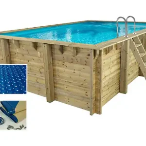 Piscine bois rectangle " Panama 130 "- 6.20 x 4.10 x 1.30 m + Bâche à bulles 180 µ - Bâche hiver 280 g/m² + HABITAT ET JARDIN Jusqu'à Épuisement Des Stocks