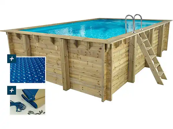 Piscine bois rectangle " Panama 130 "- 6.20 x 4.10 x 1.30 m + Bâche à bulles 180 µ - Bâche hiver 280 g/m² + HABITAT ET JARDIN Jusqu'à Épuisement Des Stocks