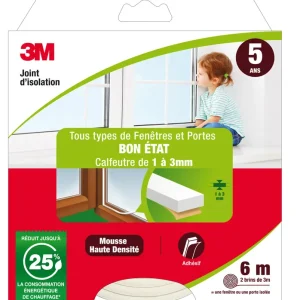 Promotion Saisonnière Joint d‘isolation pour fenêtre et porte 6 m 1 à 3 mm Classique blanc 3M