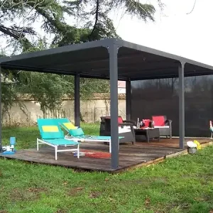 Pergola alu bioclimatique - Gris anthracite - L.598xl.360cm HABRITA Offre Limitée