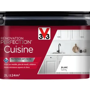 Peinture de rénovation pour cuisine blanc finition satinée 2L - V33 Meilleure Vente