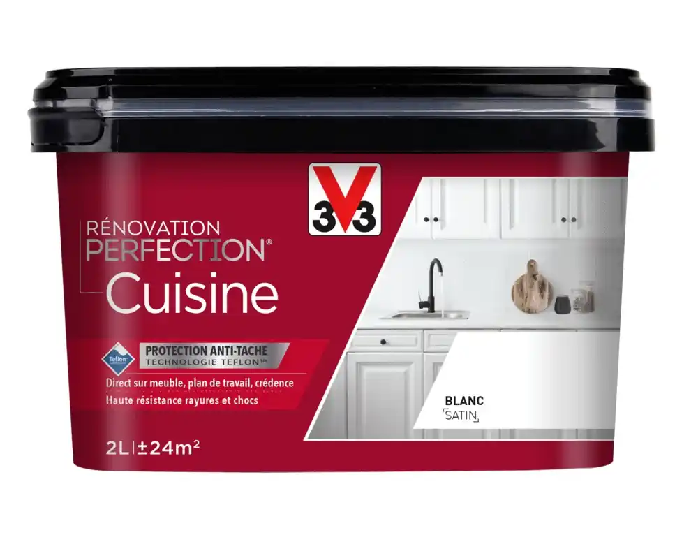 Peinture de rénovation pour cuisine blanc finition satinée 2L - V33 Meilleure Vente