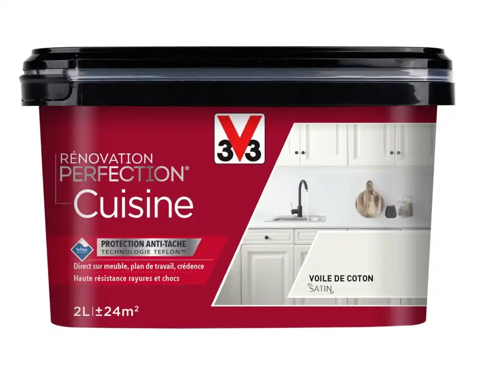 Peinture de rénovation pour cuisine voile de coton finition satinée 2L - V33 Dernière Chance