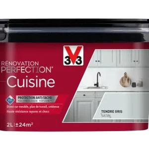 Peinture de rénovation pour cuisine tendre gris finition satinée 2L - V33 Dernier Modèle