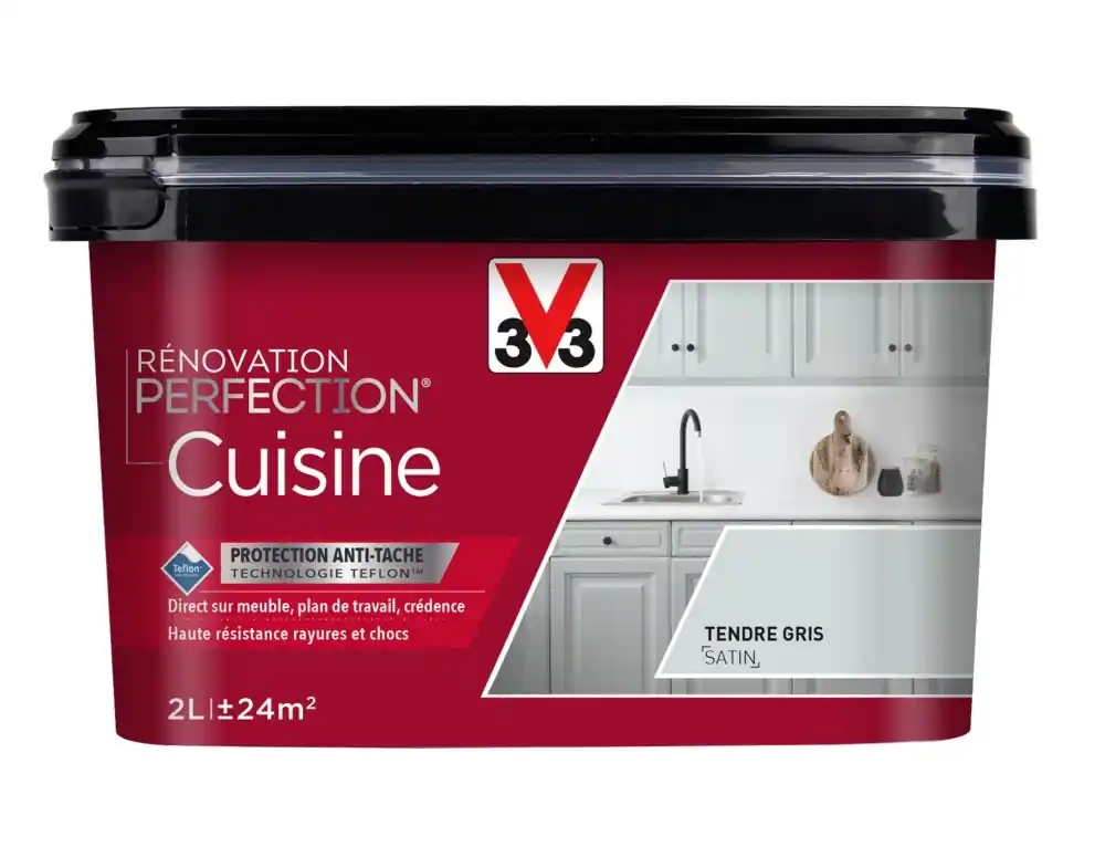 Peinture de rénovation pour cuisine tendre gris finition satinée 2L - V33 Dernier Modèle