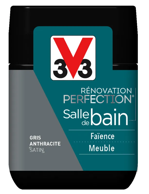Peinture de rénovation pour salle de bains finition satinée gris anthracite 75 ml V33 Livraison Express