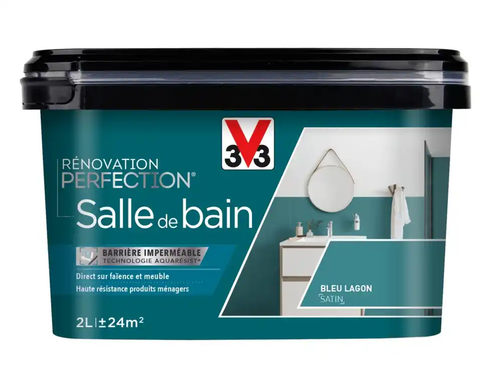 Prix Réduit Peinture de rénovation pour salle de bain bleu lagon finition satinée 2 l V33