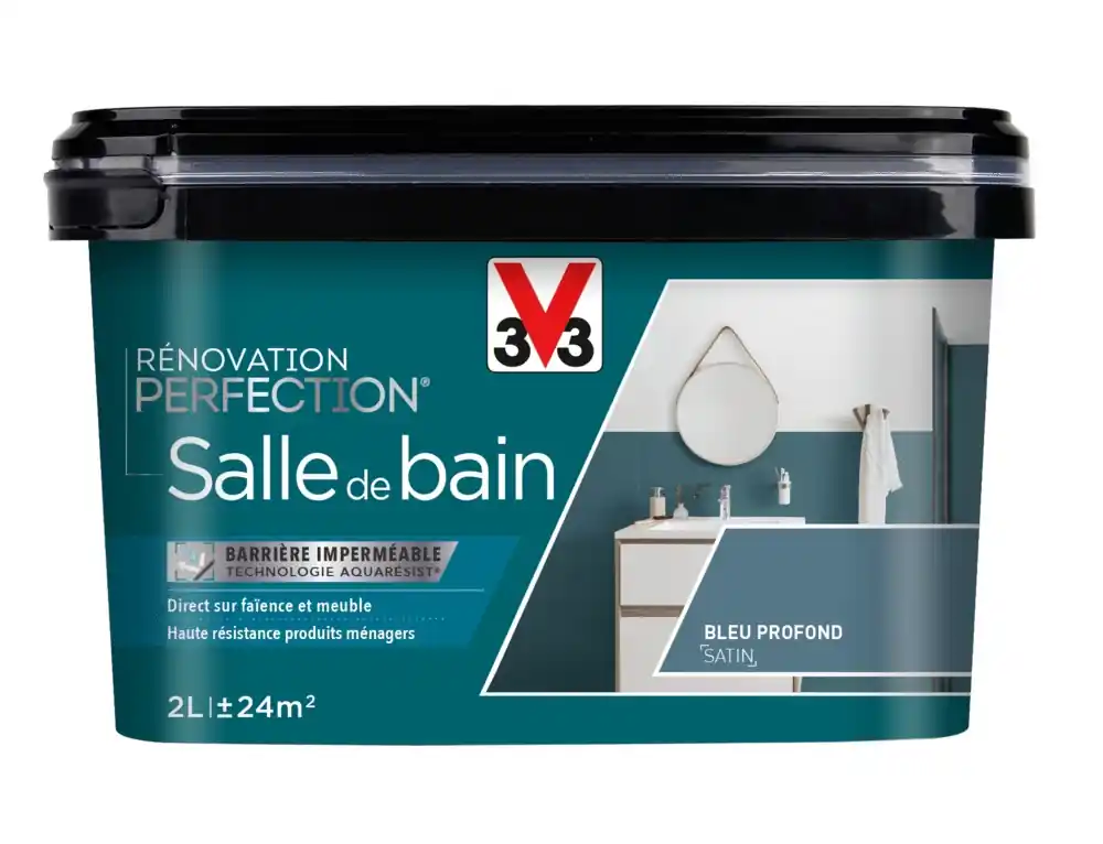 Peinture de rénovation pour salle de bain bleu profond finition satinée 2L - V33 Commander Maintenant