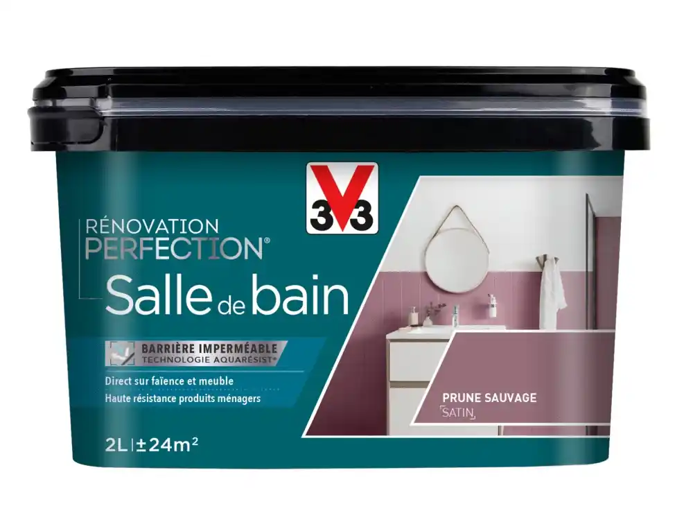 Peinture de rénovation pour salle de bain prune sauvage finition satinée 2L - V33 Promotion Saisonnière