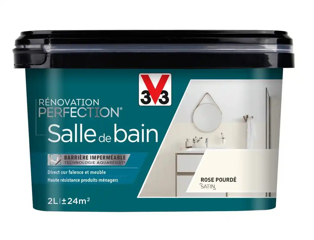 Peinture de rénovation pour salle de bain rose poudré finition satinée 2L - V33 Top Vente