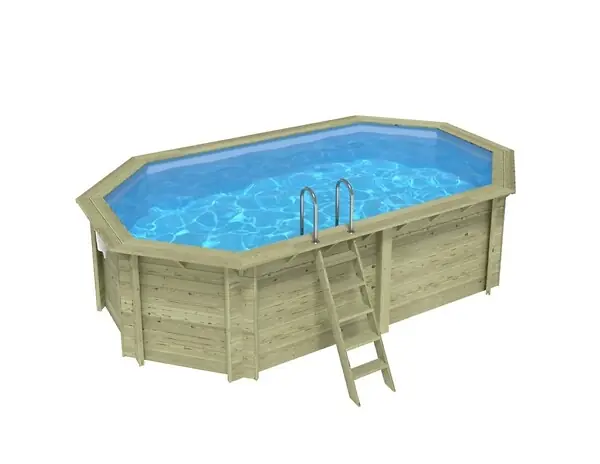 Quantité Limitée Piscine hors sol en bois NEMO 5.79 x 3.49 - H.1.45 m, bleu pâle, cadre en métal - sans dalle - BAS7304OSPU ALTANKA