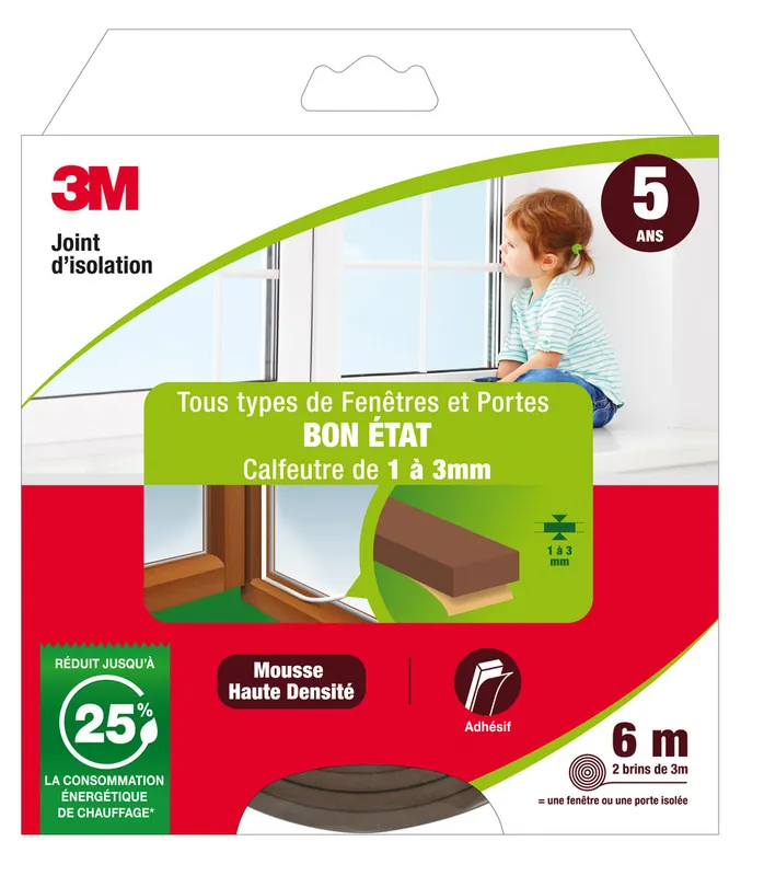 Joint d‘isolation pour fenêtre et porte 6 m 1 à 3 mm Classique marron 3M Vente Directe