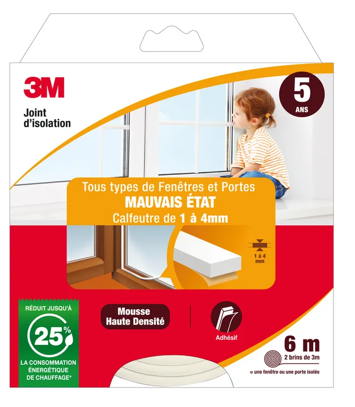 Meilleure Vente Joint d‘isolation pour fenêtre et porte 6 m 1 à 4 mm Classique blanc 3M