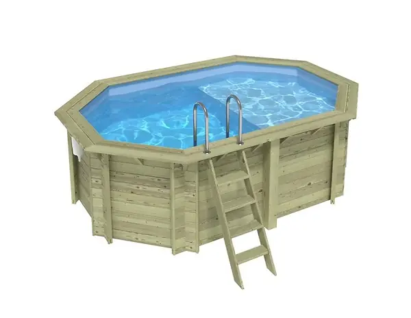 Achat Immédiat Piscine hors sol en bois NEMO 4.3 x 3 - H.1.31 m avec plage, bleu pâle, cadre en métal - sans dalle - BAS7303OSPU+PLA303 ALTANKA