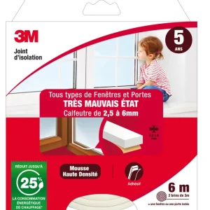 Promotion Saisonnière Joint d‘isolation pour fenêtre et porte 6 m 2.5 à 6 mm Classique blanc 3M
