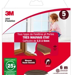 Dernière Chance Joint d‘isolation pour fenêtre et porte 6 m 2.5 à 6 mm Classique marron 3M