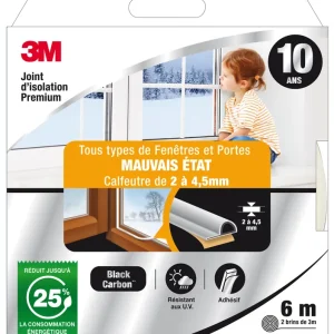 Joint d‘isolation pour fenêtre et porte 6 m 2 à 4.5 mm Premium blanc 3M Offre Du Jour