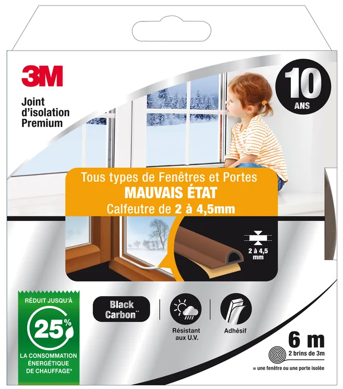 Retour Gratuit Joint d‘isolation pour fenêtre et porte 6 m 2 à 4.5 mm Premium marron 3M