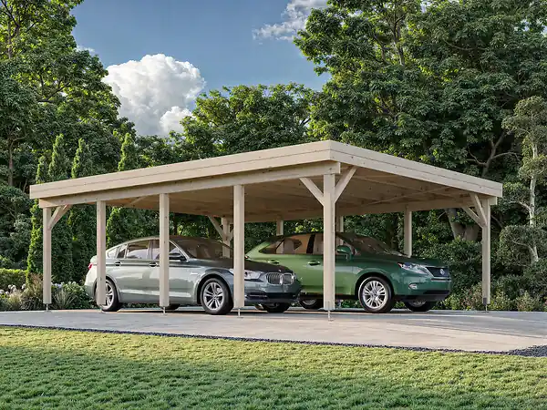 Expédition Rapide Carport toit plat bois Karl 2 voitures - L.600xH.254xP.764cm PALMAKO