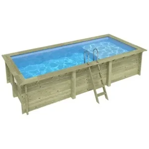 Livraison Express Piscine hors sol en bois AQUA 6.1 x 2.85 - H.1.31 m avec plage, bleu pâle, fixations à sceller - BAS7307OSPI+PLA307 ALTANKA