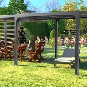 Pergola bioclimatique aluminium XXL - Gris anthracite HABRITA Affaire À Saisir