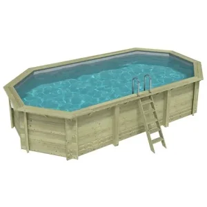 Offre Spéciale Piscine hors sol en bois NEMO 7.3 x 3.97 - H.1.45 m, gris clair, fixations à sceller - BAS7305OSPI2 ALTANKA