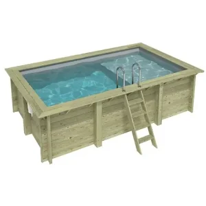 Piscine hors sol en bois AQUA 4.65 x 2.85 - H.1.24 m avec plage, gris clair, cadre en métal - sans dalle - BAS7306OSPU2+PLA306 ALTANKA Bon Marché